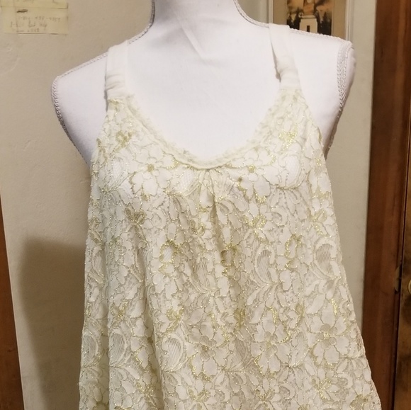 No Boundaries Tops - white and gold lace top